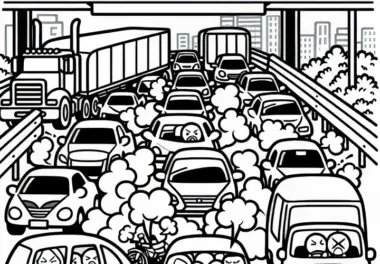 Stau auf der Autobahn mit genervten Fahrern – Malvorlage kostenlos