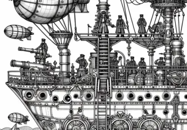 Kostenloses Ausmalbild einer Steampunk-Schiffscrew