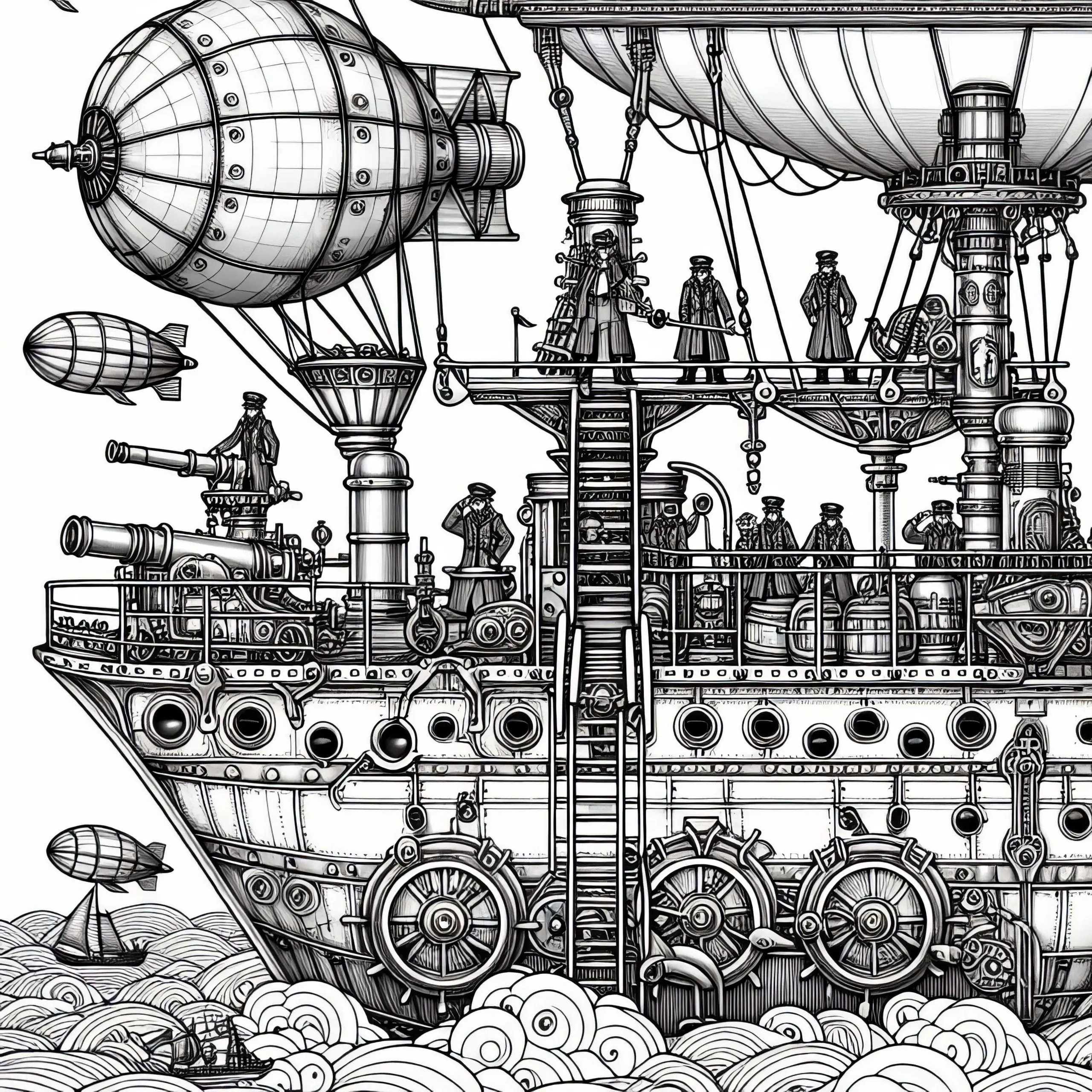 Kostenloses Ausmalbild einer Steampunk-Schiffscrew