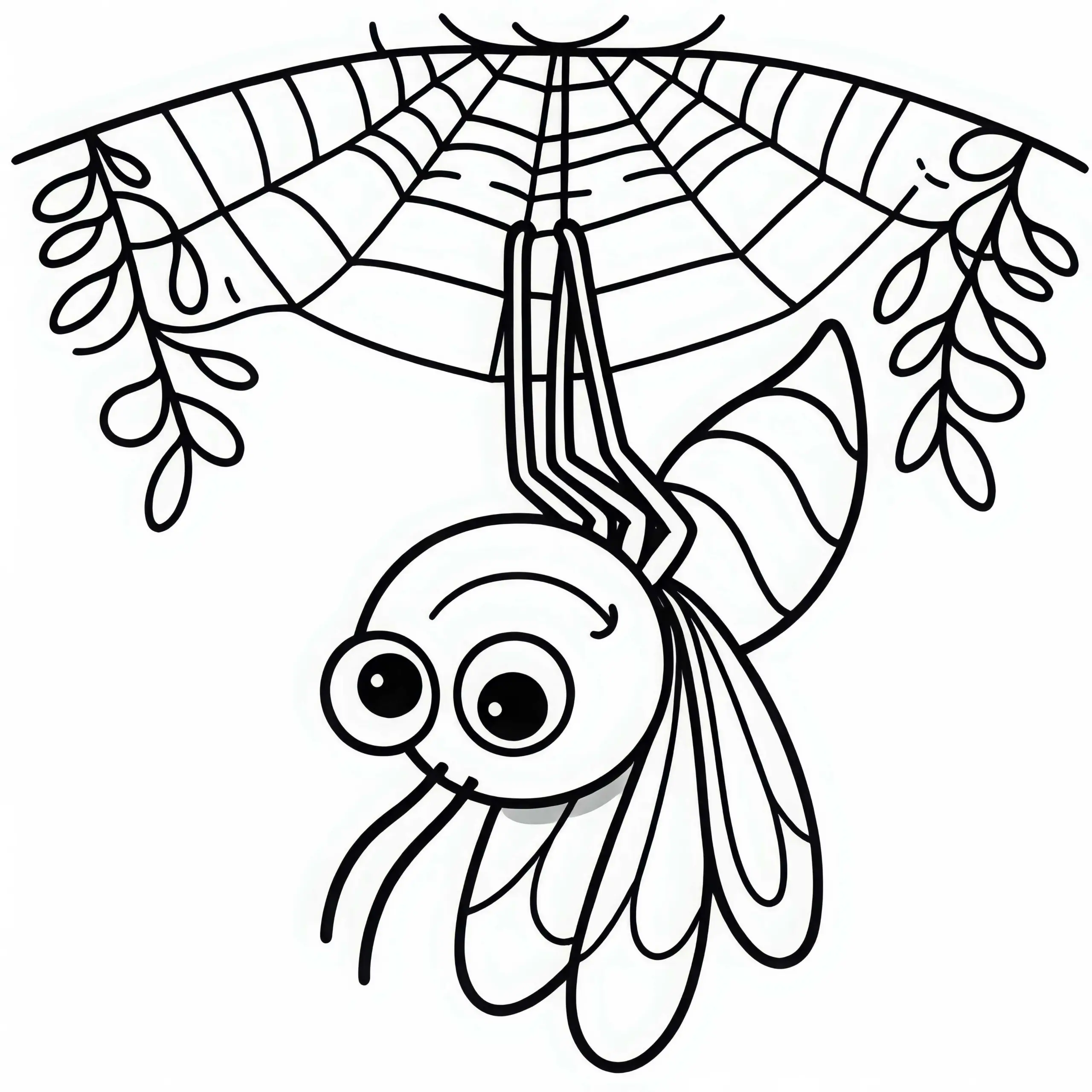 Stechmücke hängt an Spinnennetz: Malvorlage zum Download (Gratis) (Ausmalbild)