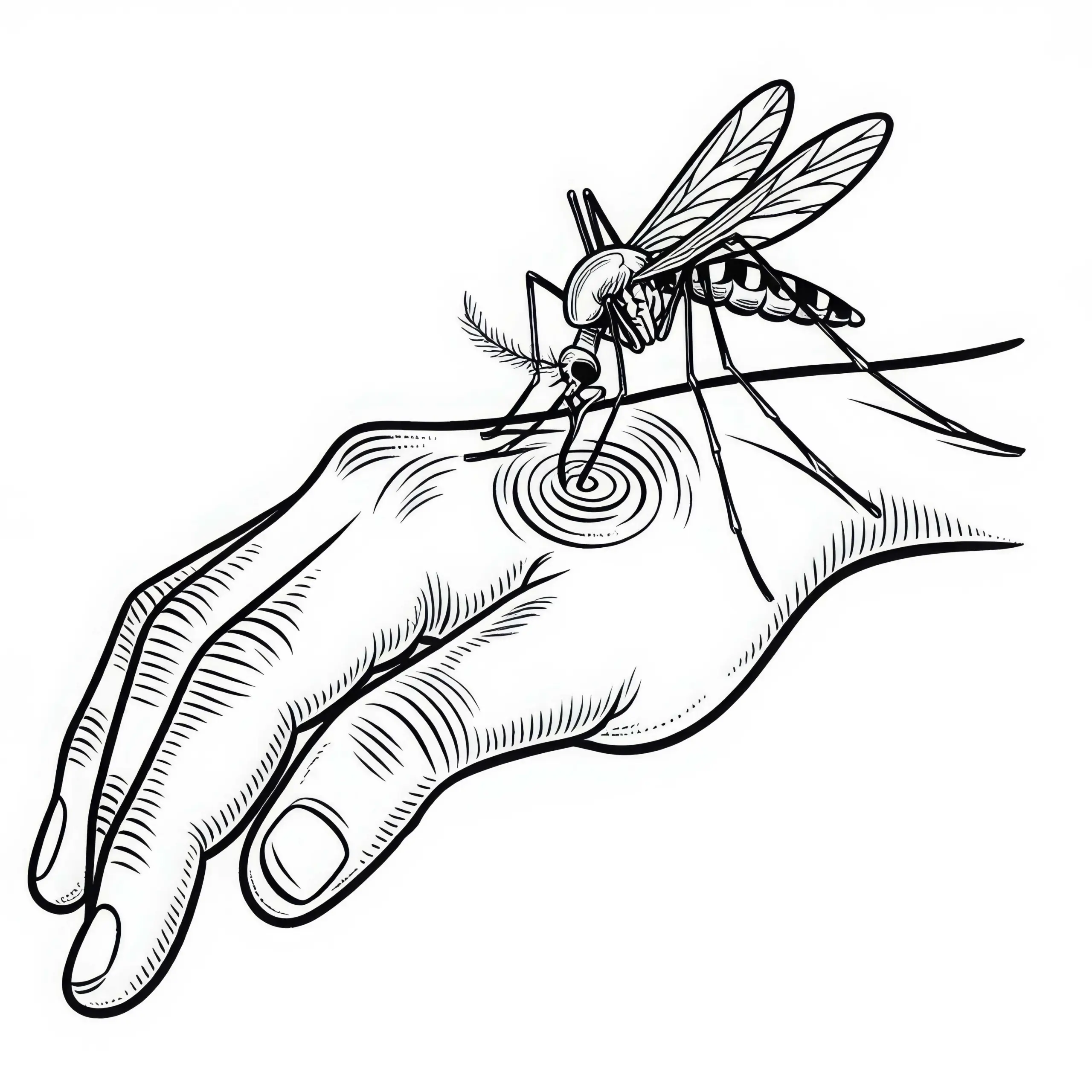 Stechmücke auf Hand: Malvorlage zum Herunterladen (Kostenlos) (Ausmalbild)