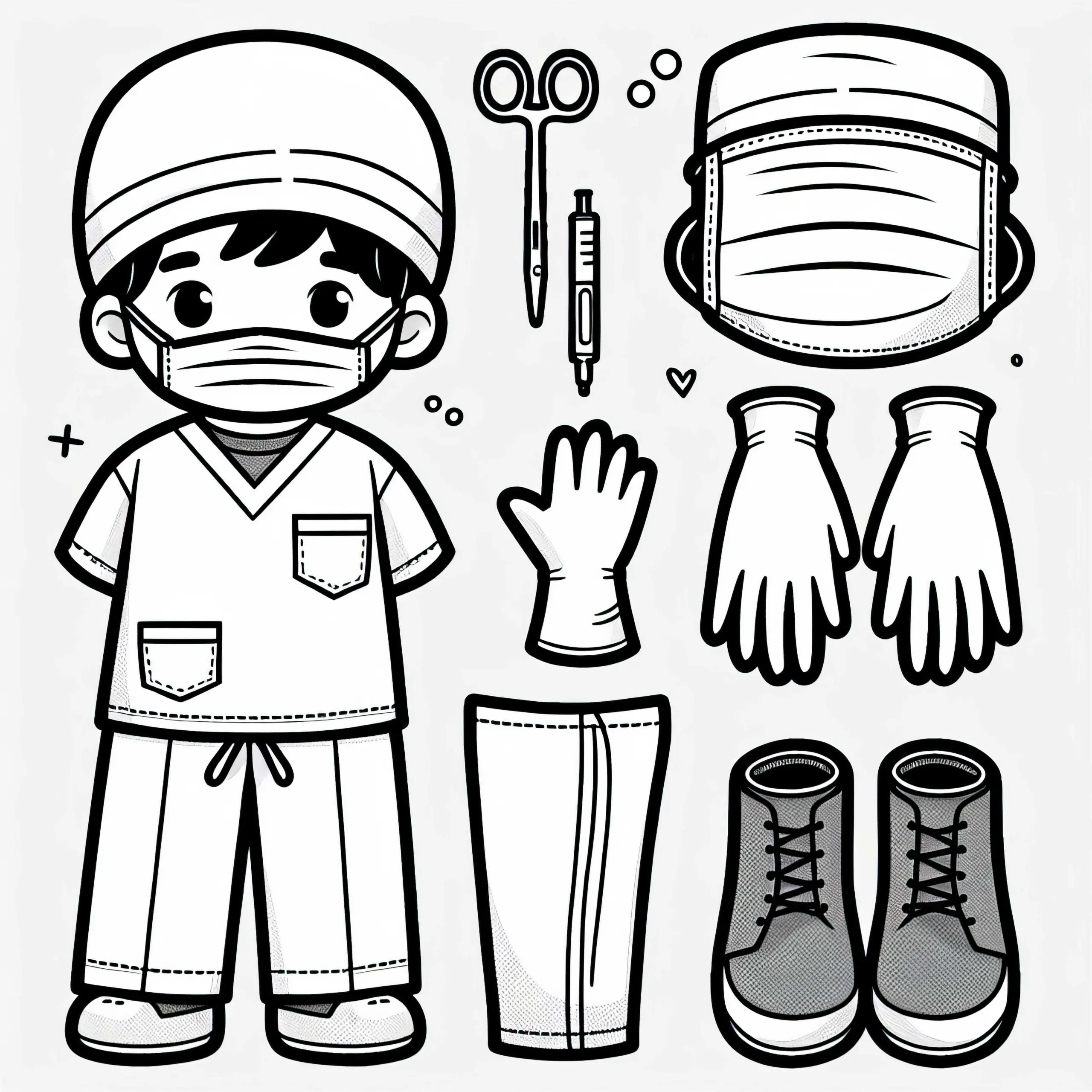 Sterile OP-Kleidung für Chirurgen als Ausmalbild zum kostenlosen Download