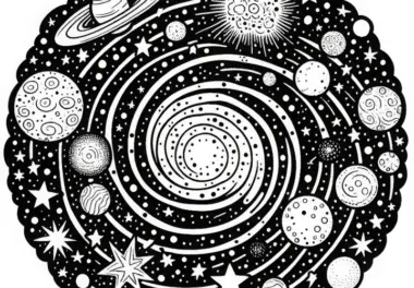 Sternhaufen in einer Galaxie – Malvorlage zum Ausmalen