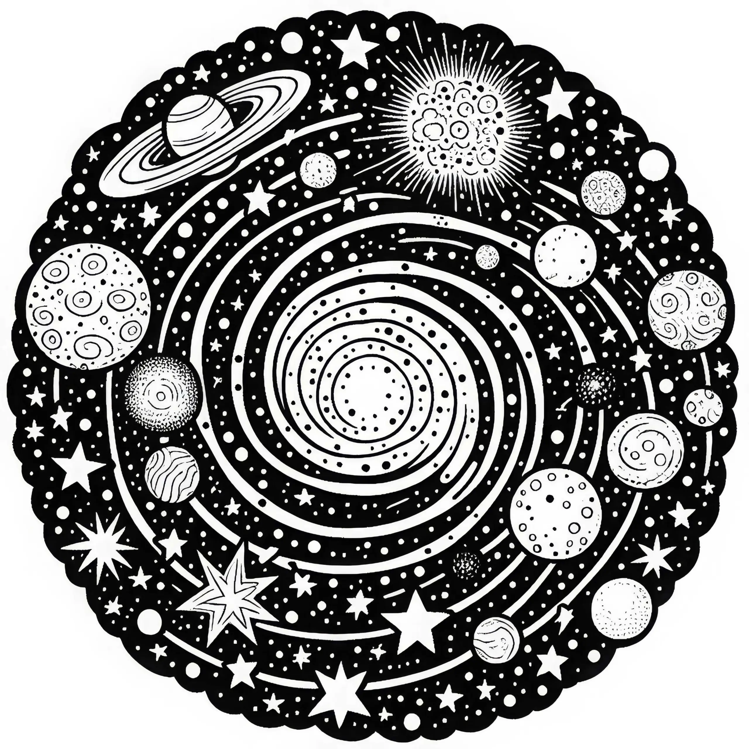 Sternhaufen in einer Galaxie – Malvorlage zum Ausmalen (Ausmalbild)