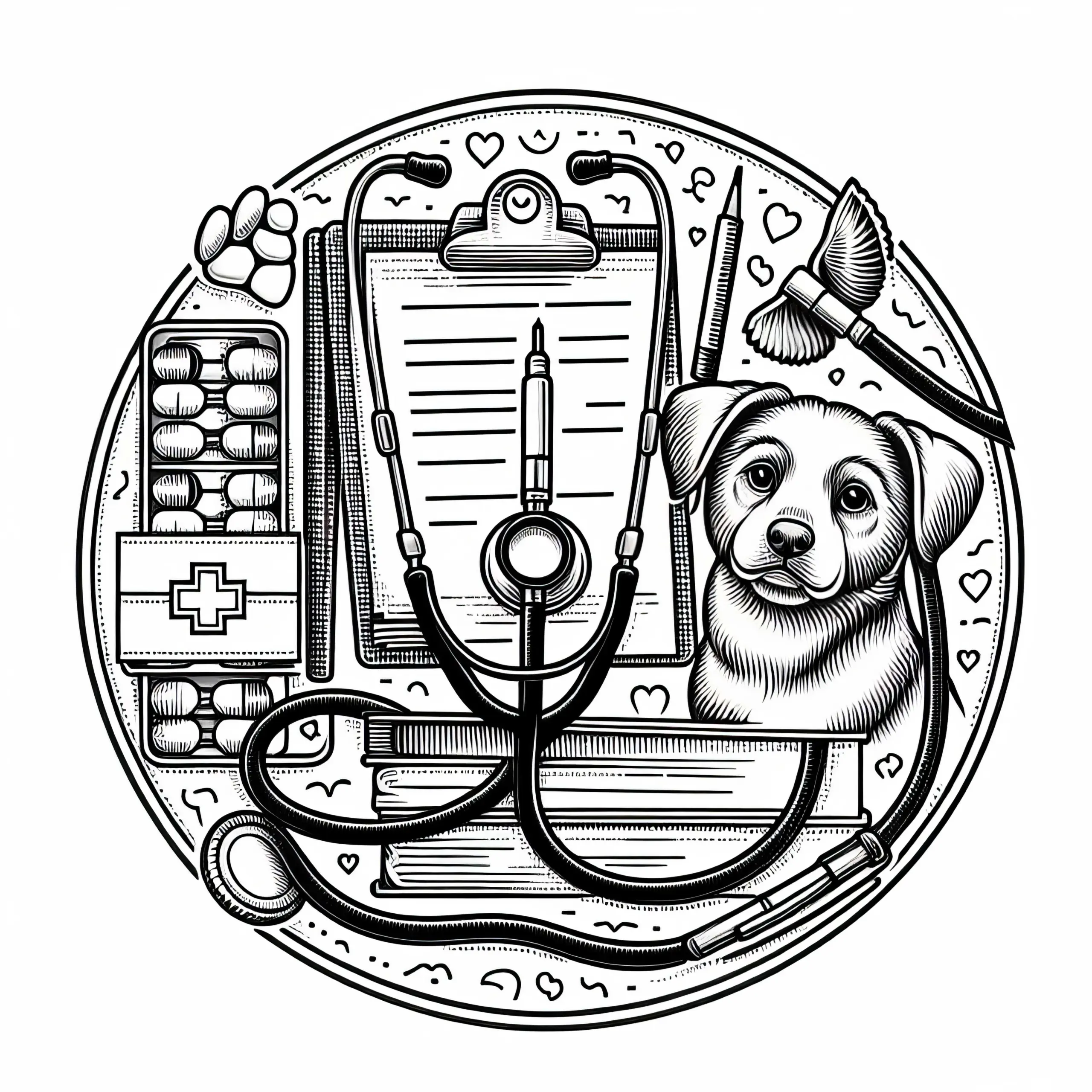 Stethoskop für Tierarzt – Ausmalbild in Detailreich und Kostenlos