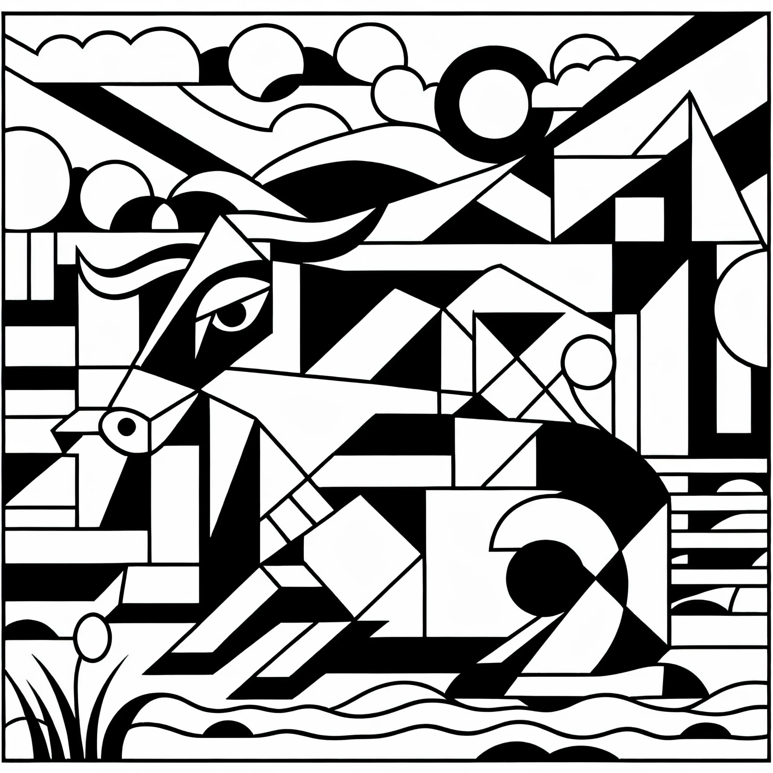 Stier mit kantigen Flächen: Malvorlage im Stil von Pablo Picasso (Kostenlos) (Ausmalbild)