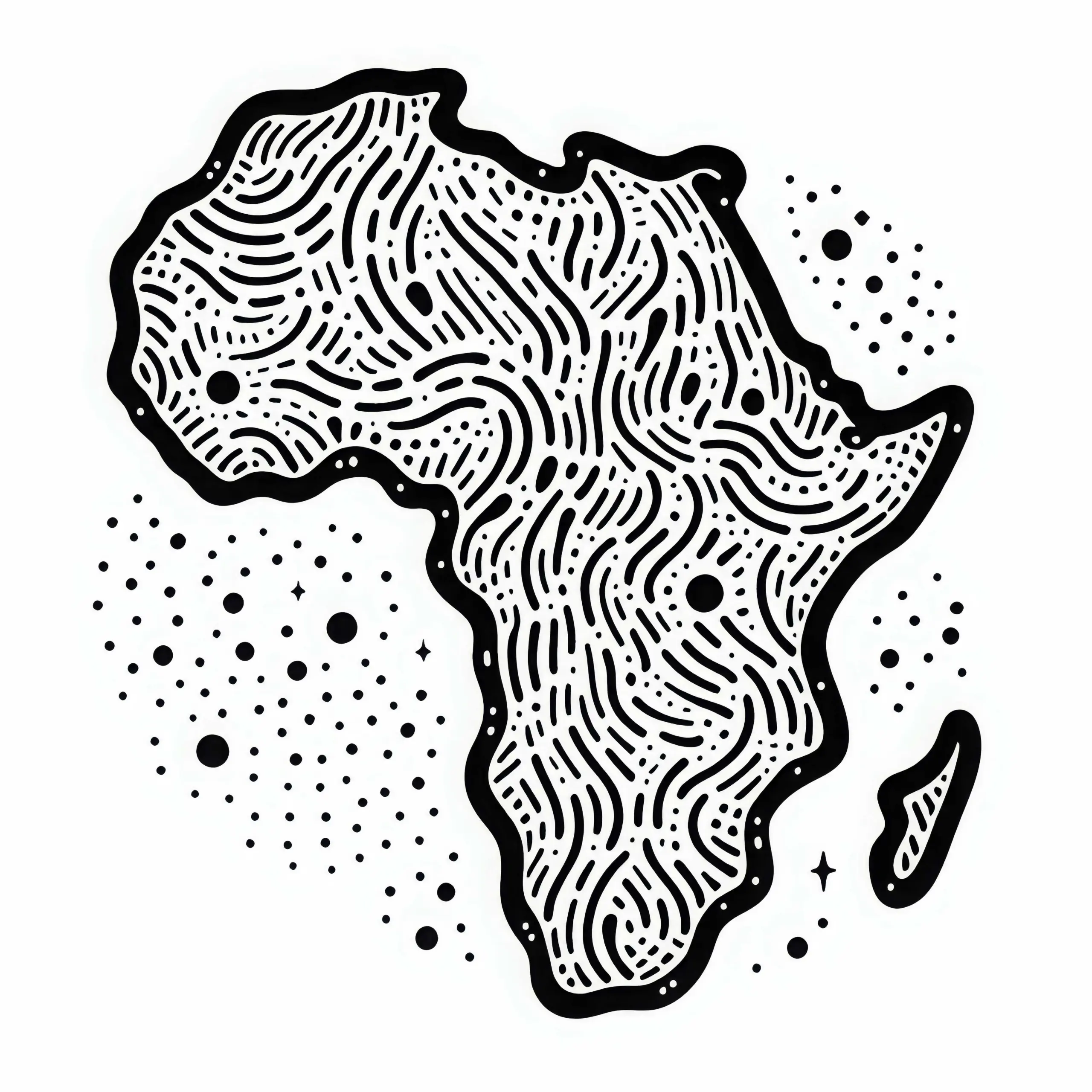 Stilistische Landkarte Afrikas als Malvorlage – Kostenloser Download (Ausmalbild)