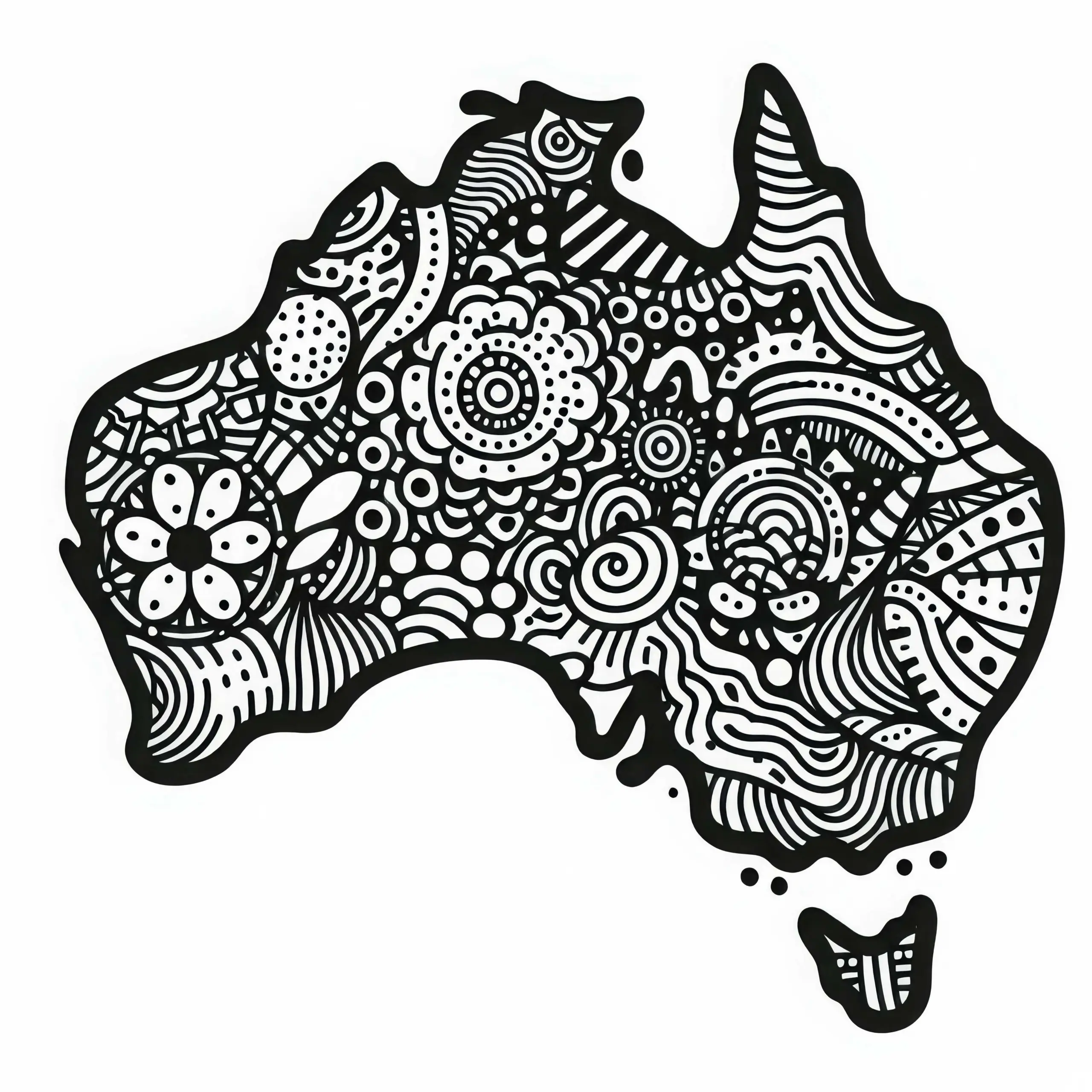 Stilisiertes Ausmalbild einer Landkarte von Australien und Ozeanien