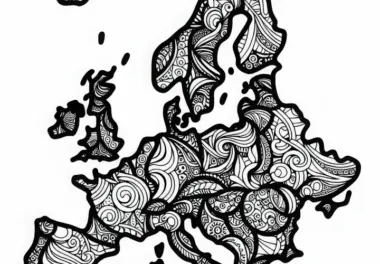 Stilisiertes Ausmalbild einer Landkarte von Europa kostenlos herunterladen