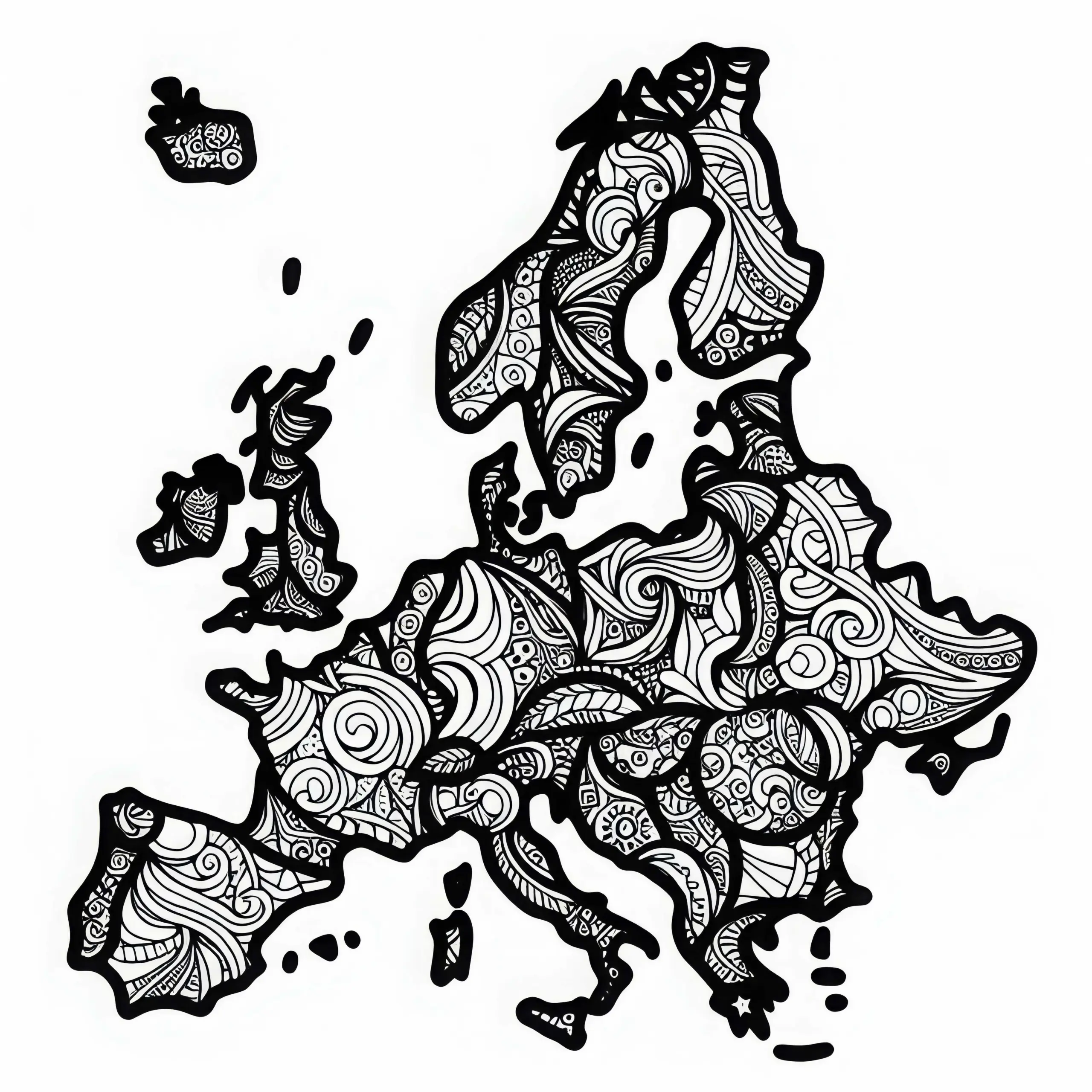 Stilisiertes Ausmalbild einer Landkarte von Europa kostenlos herunterladen