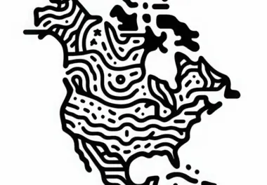 Stilisiert Karte von Nordamerika als Ausmalbild kostenlos