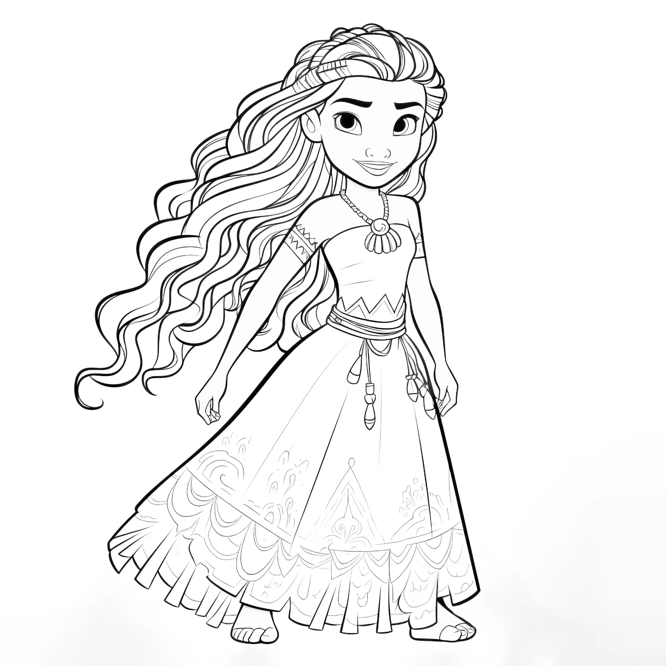 Stolze Prinzessin im Kleid zum Ausmalen – Kostenloser Download (Ausmalbild)