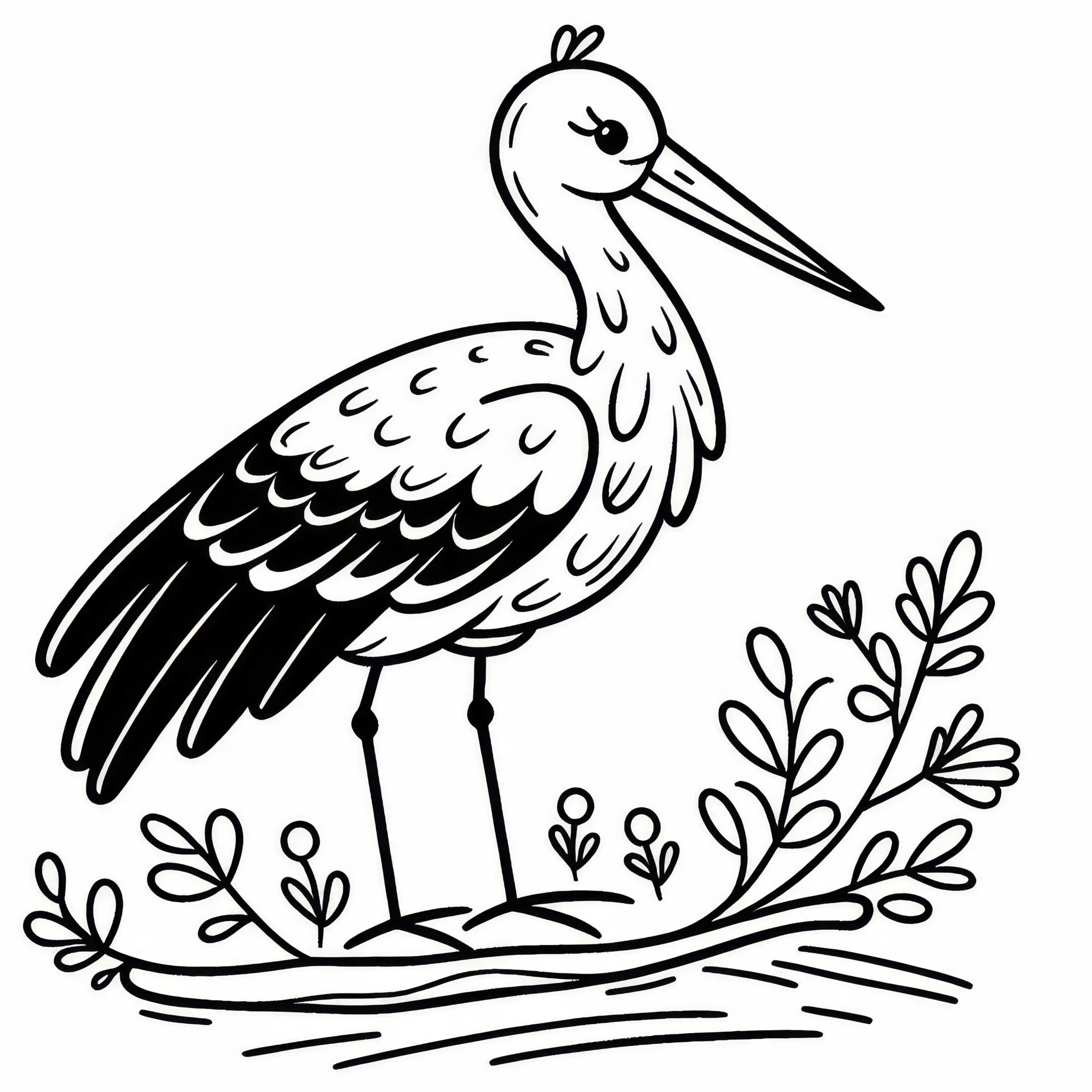 Weißstorch – Vogel Europas als Malvorlage zum Ausmalen und Herunterladen (Ausmalbild)