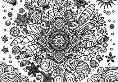 Strand-Mandala Ausmalbild Sommer Gratis
