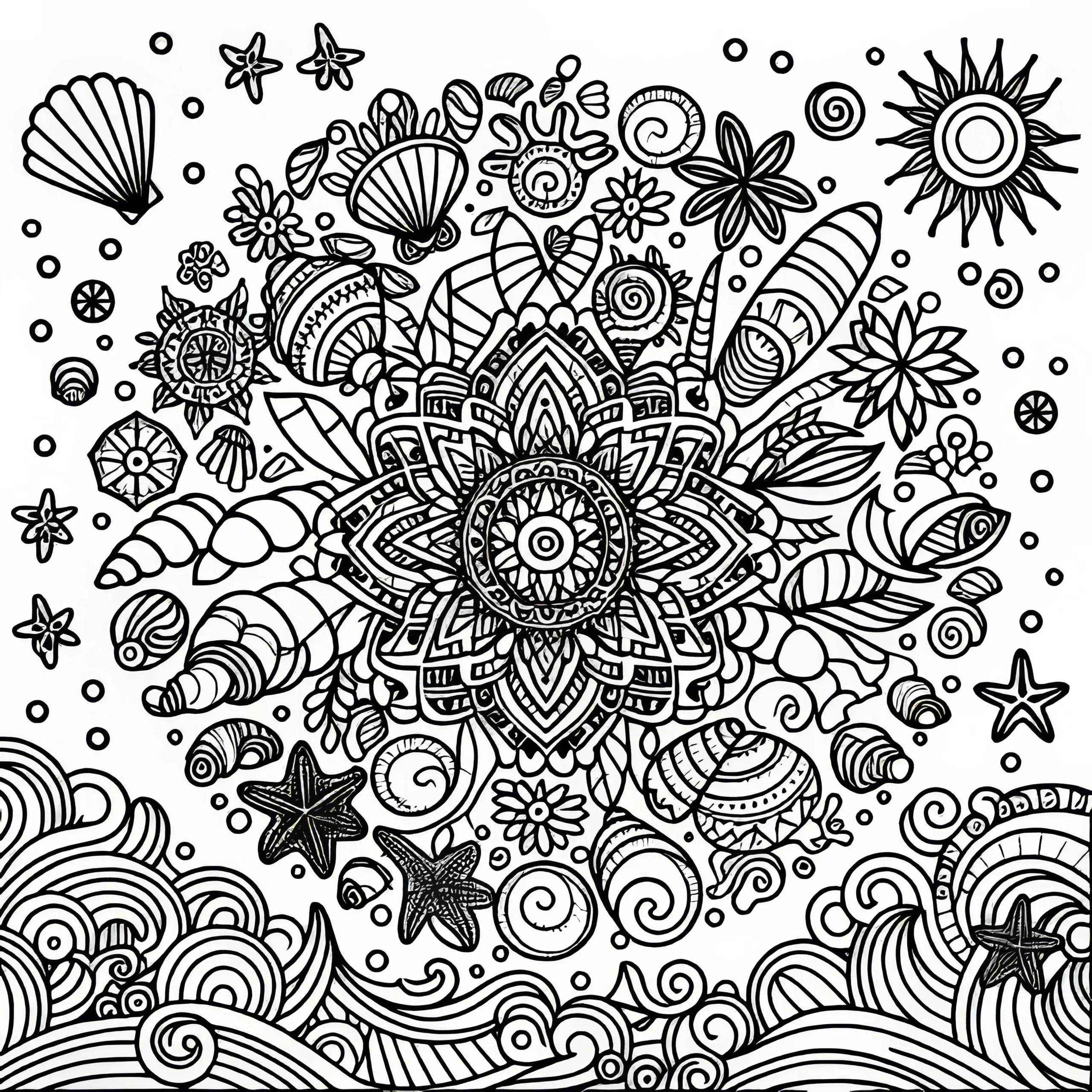 Strand-Mandala Ausmalbild Sommer Gratis