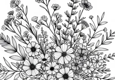 Blumenstrauß mit Wiesenblumen und Kräutern – Malvorlage zum Gratis-Download