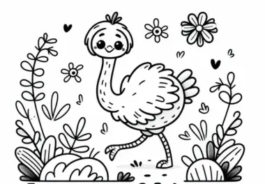 Ausmalbild: Strauss, Ostrich, Vogel, Afrika – Kostenlos zum Download