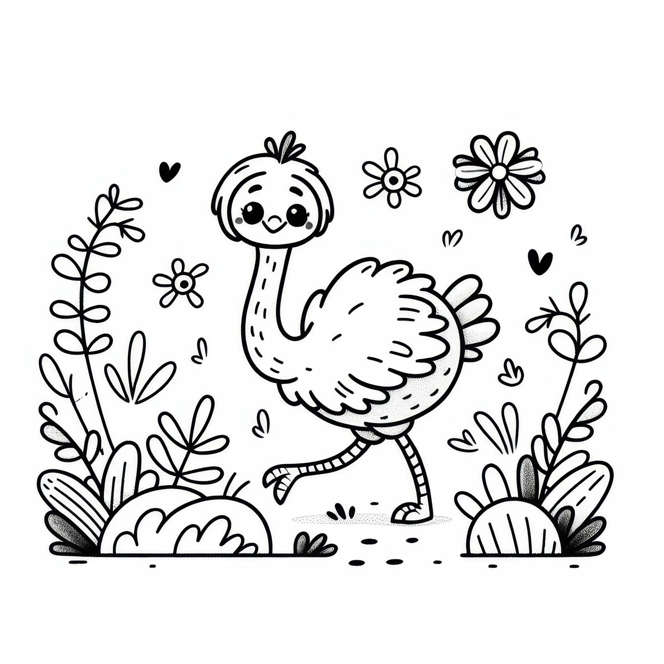 Ausmalbild: Strauss, Ostrich, Vogel, Afrika – Kostenlos zum Download