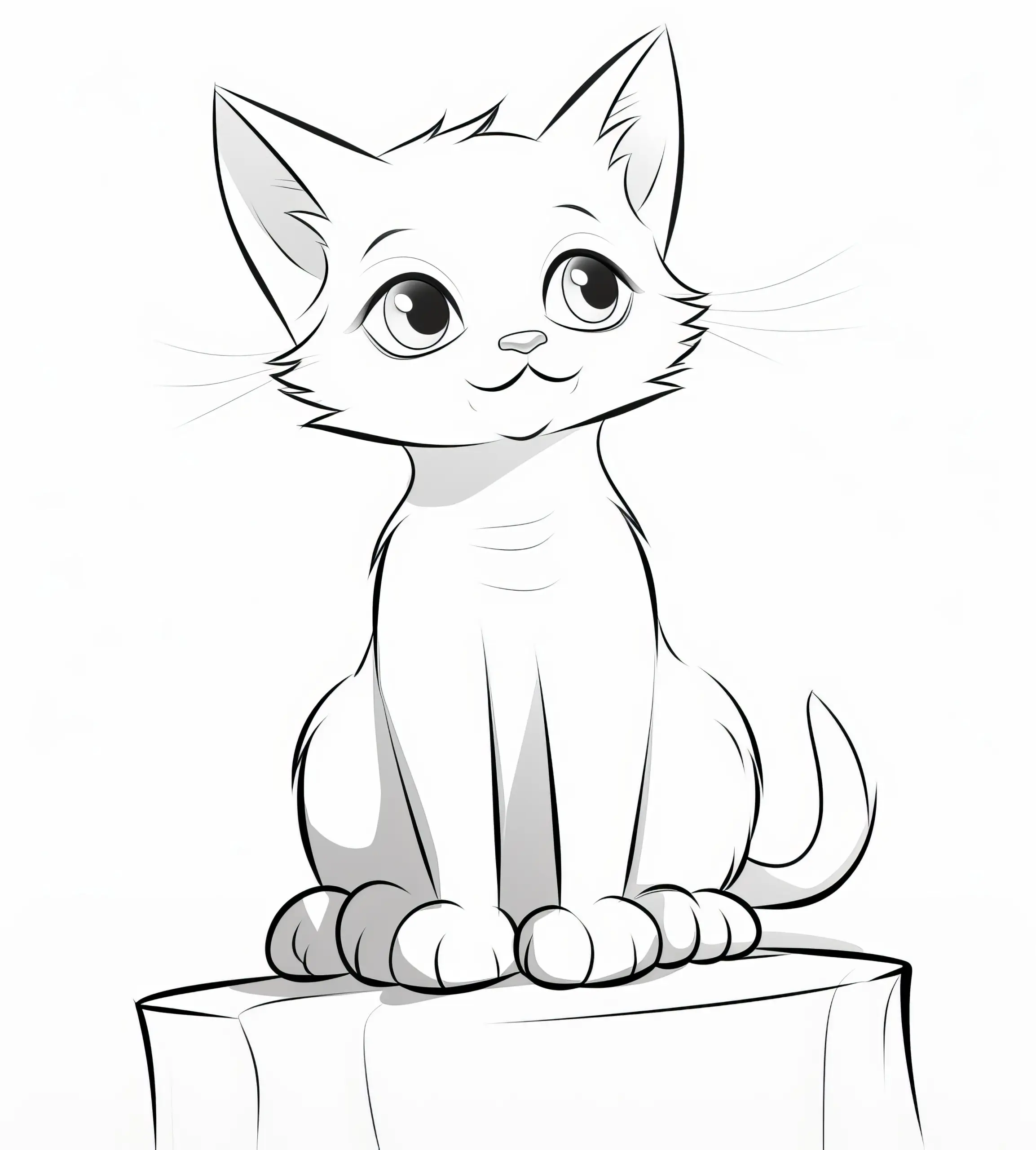 Süße Comic-Katze: Bild zum Ausmalen (Kostenlos) (Ausmalbild)