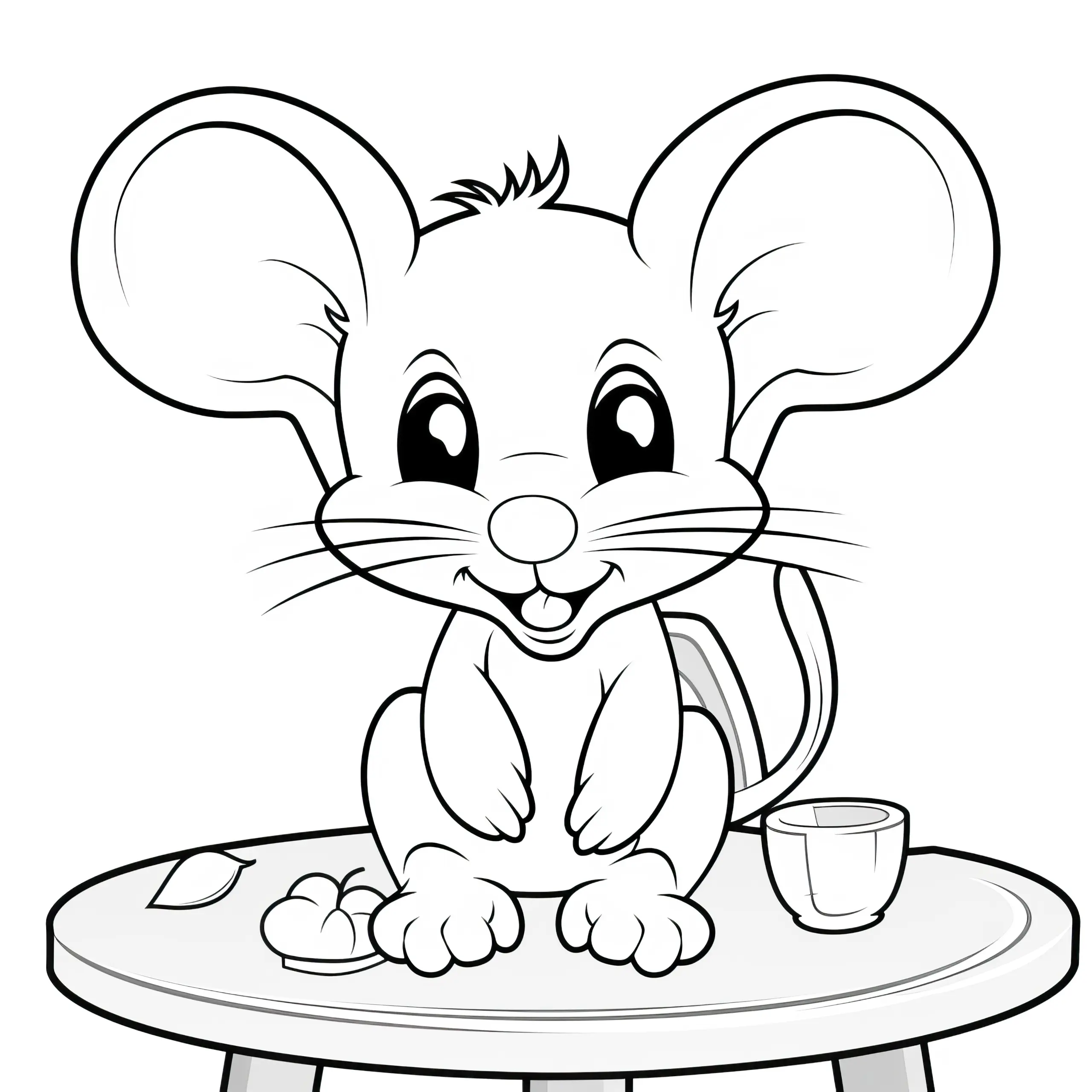 Süße Maus sitze auf einem Tisch: Ausmalbild zum Herunterladen (Kostenlos)