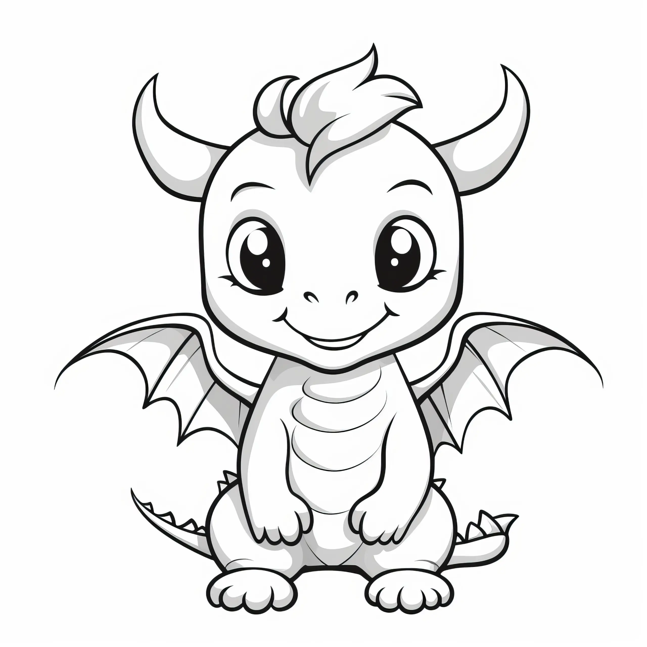 Süßer Drache: Einfache Malvorlage für Kinder (Gratis) (Ausmalbild)