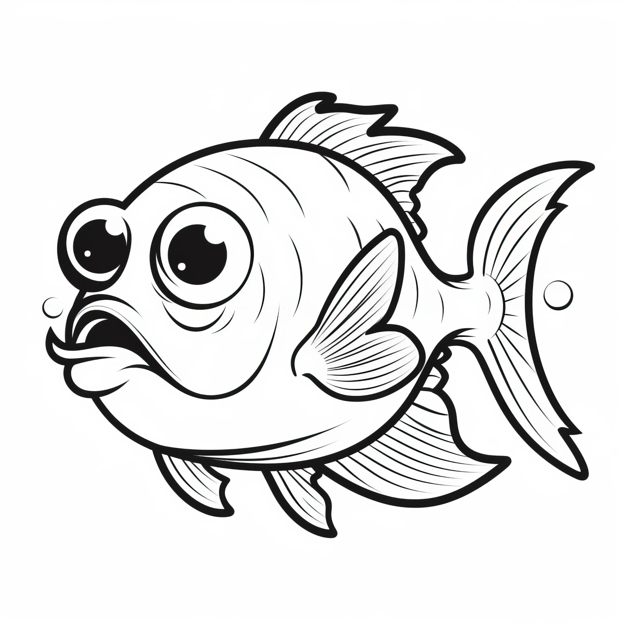 Süßer Fisch mit großen Kulleraugen: Einfache Malvorlage für Kinder (Gratis) (Ausmalbild)