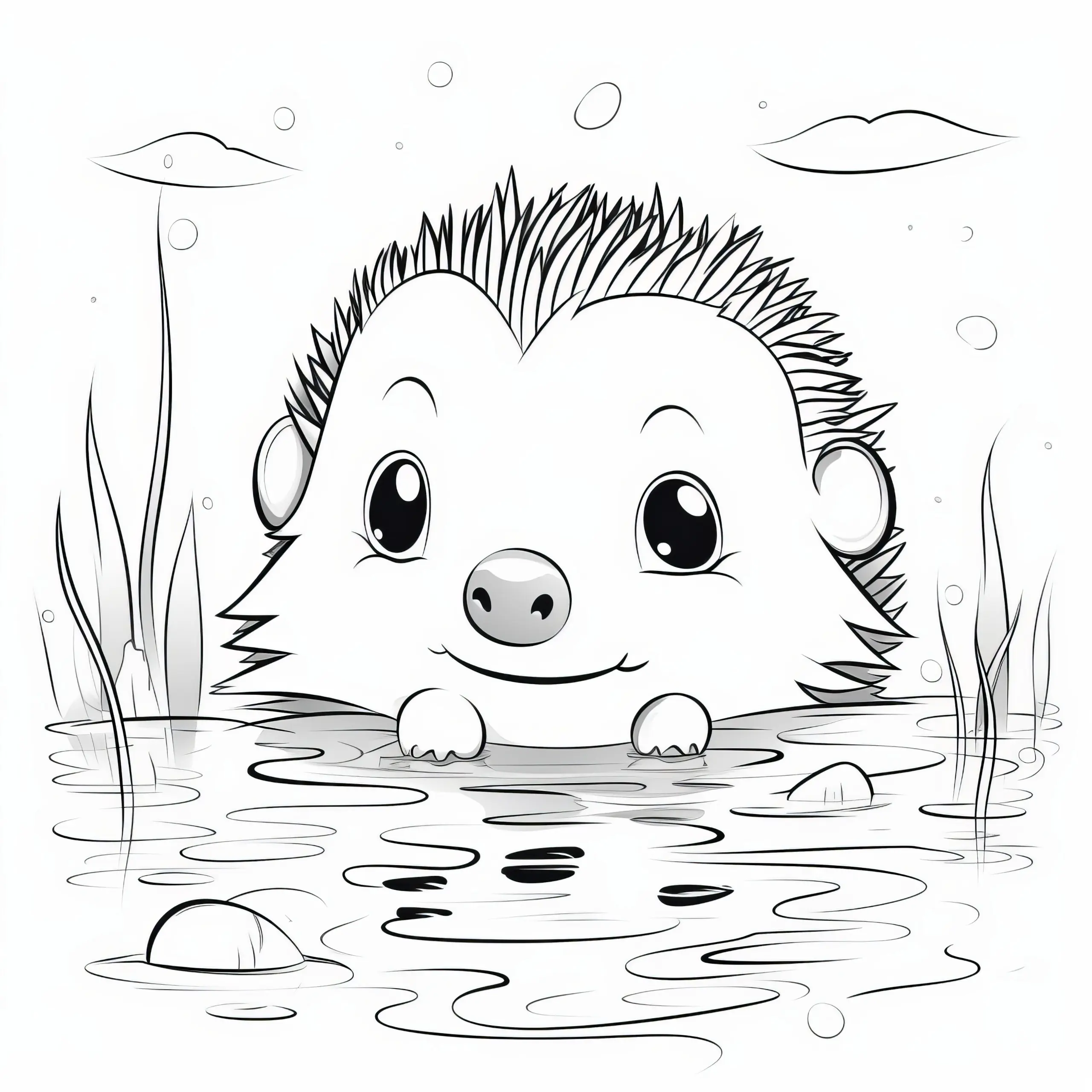 Süßer Igel im Wasser als gratis Ausmalbild