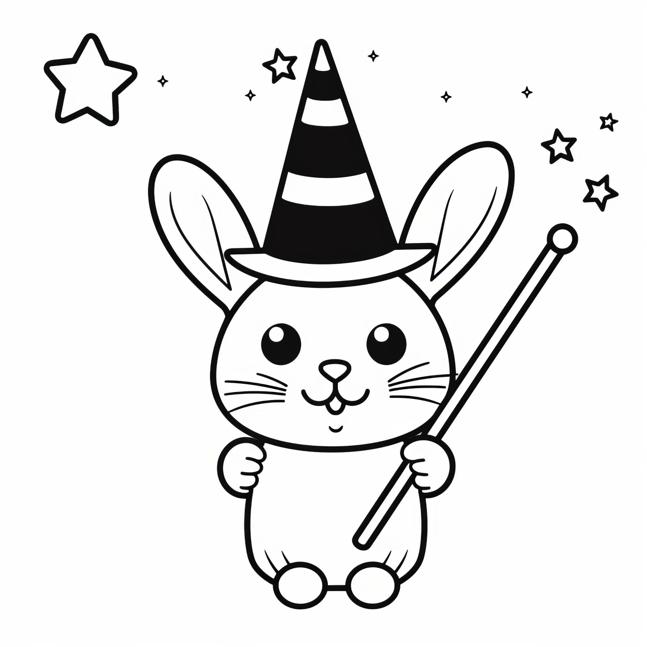 Süßer Osterhase als Zauberer: Einfache Malvorlage zum Download (Gratis) (Ausmalbild)