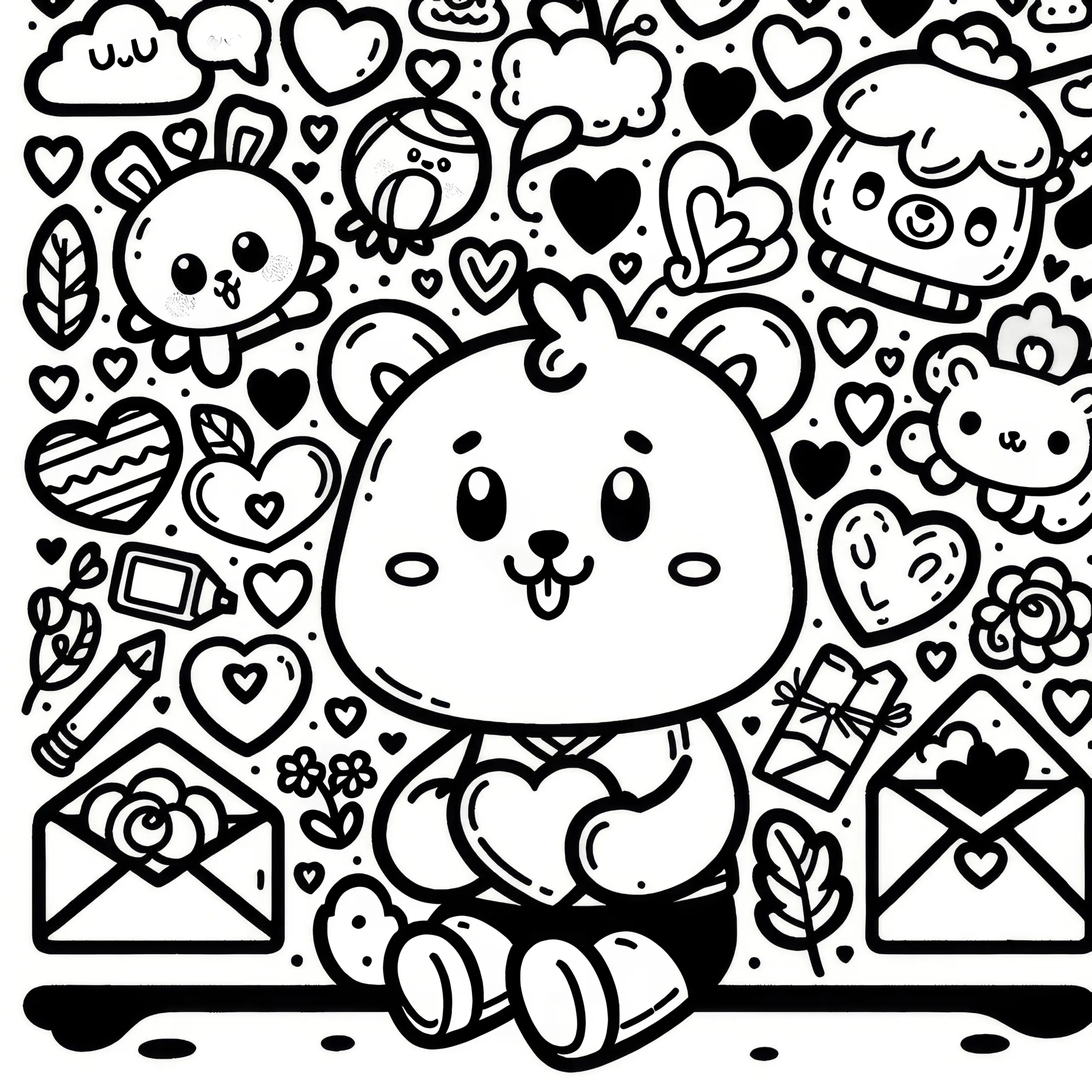 Süßes Bärchen mit Herz zum Valentinstag: Einfache Malvorlage zum Download (Gratis) (Ausmalbild)