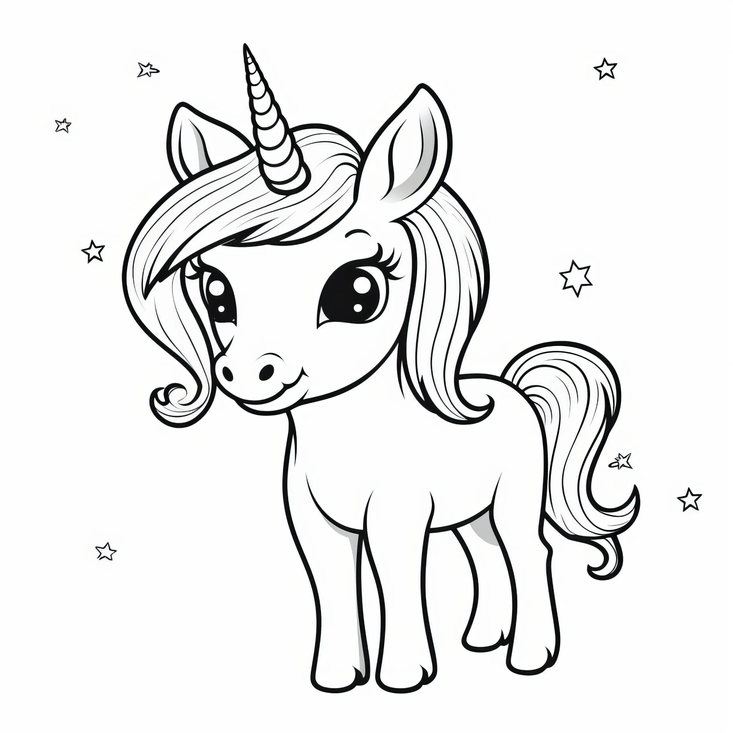Süßes Einhorn: Einfache Malvorlage (Kostenlos) (Ausmalbild)