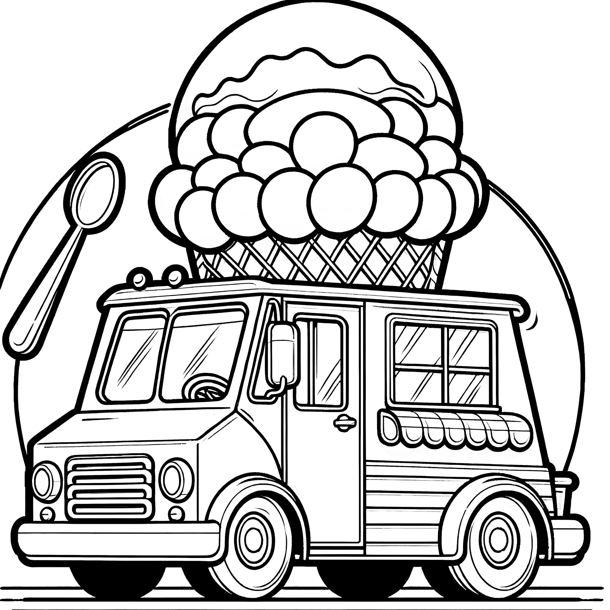 Süßes Eisauto mit großem Eis zum Ausmalen (Gratis) (Ausmalbild)