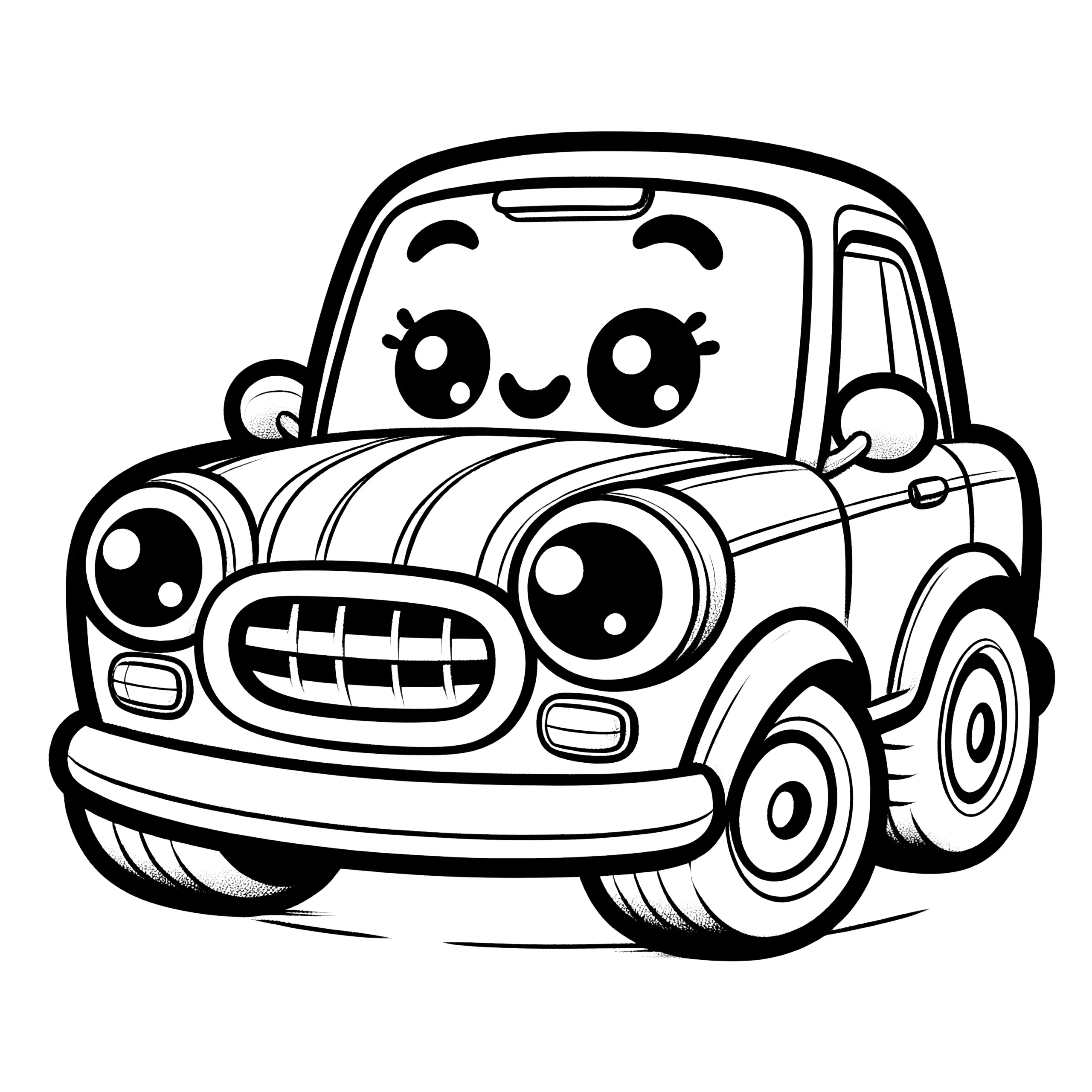 Süßes kleines Auto mit Gesicht: Einfache Malvorlage für Kinder (Gratis) (Ausmalbild)