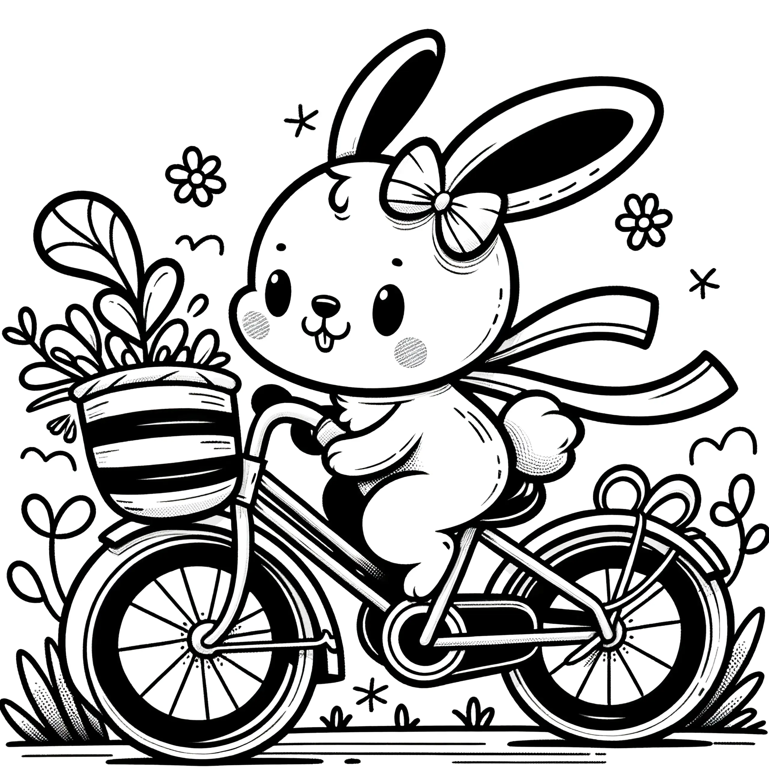 Süßes Osterhasen Mädchen auf Fahrrad: Deine Malvorlage zum Download (Gratis) (Ausmalbild)