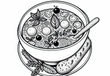 Ausmalbild einer Suppe als Vorspeise – Kostenlos herunterladen und ausmalen