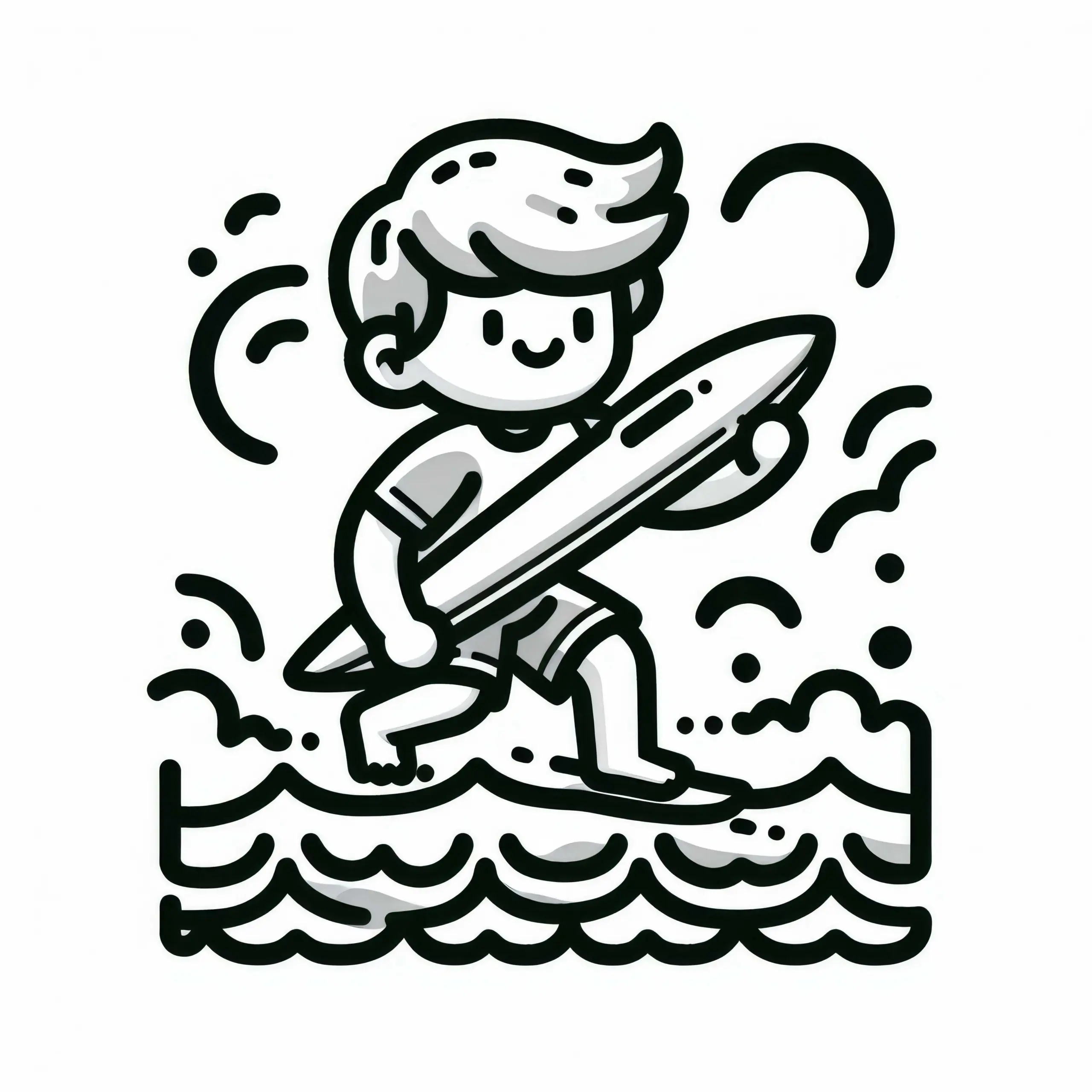 Surfen Malvorlage für dein Hobby – Kostenlos zum Download (Ausmalbild)