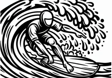 Surfer beim Wellenreiten – Malvorlage kostenlos