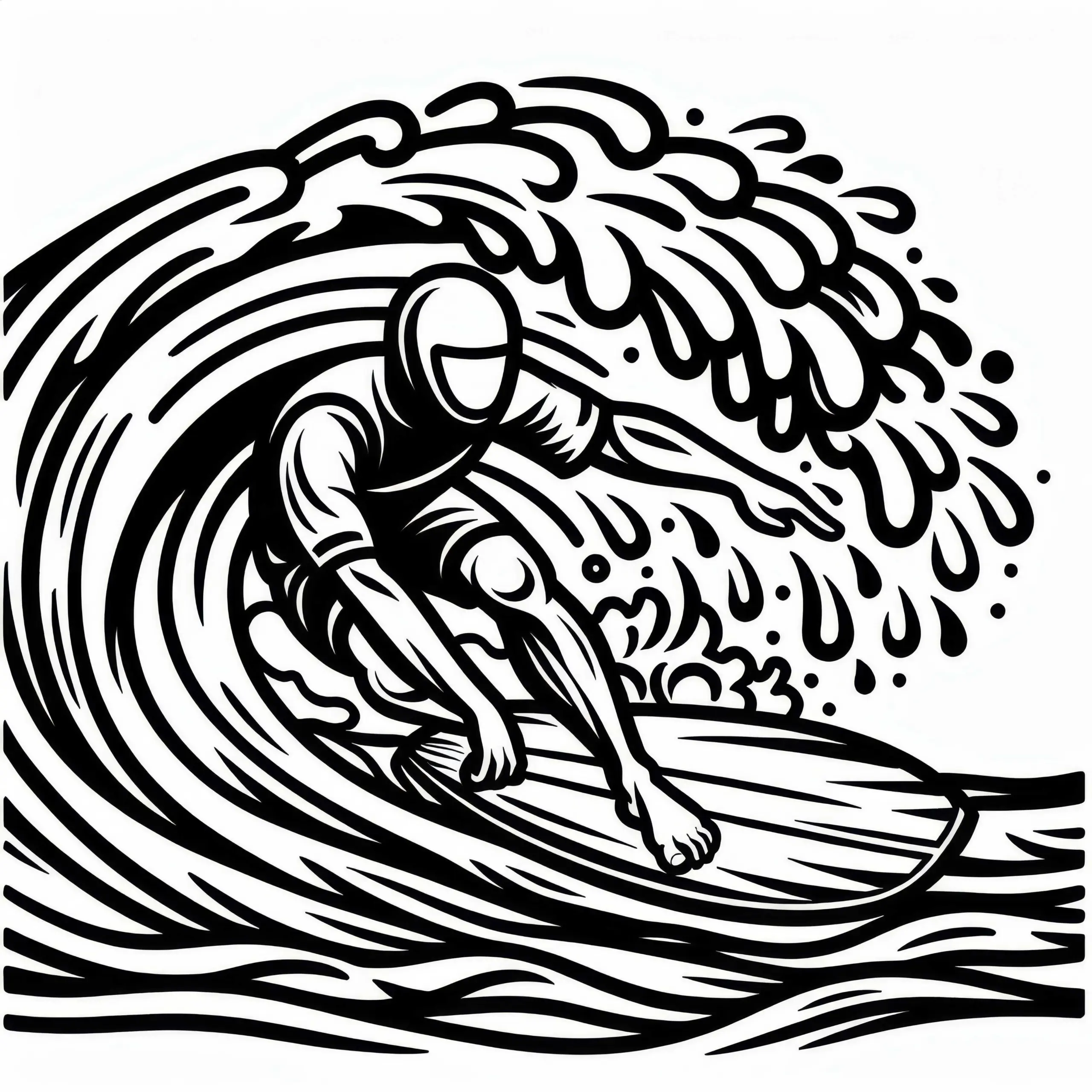 Surfer beim Wellenreiten – Malvorlage kostenlos (Ausmalbild)