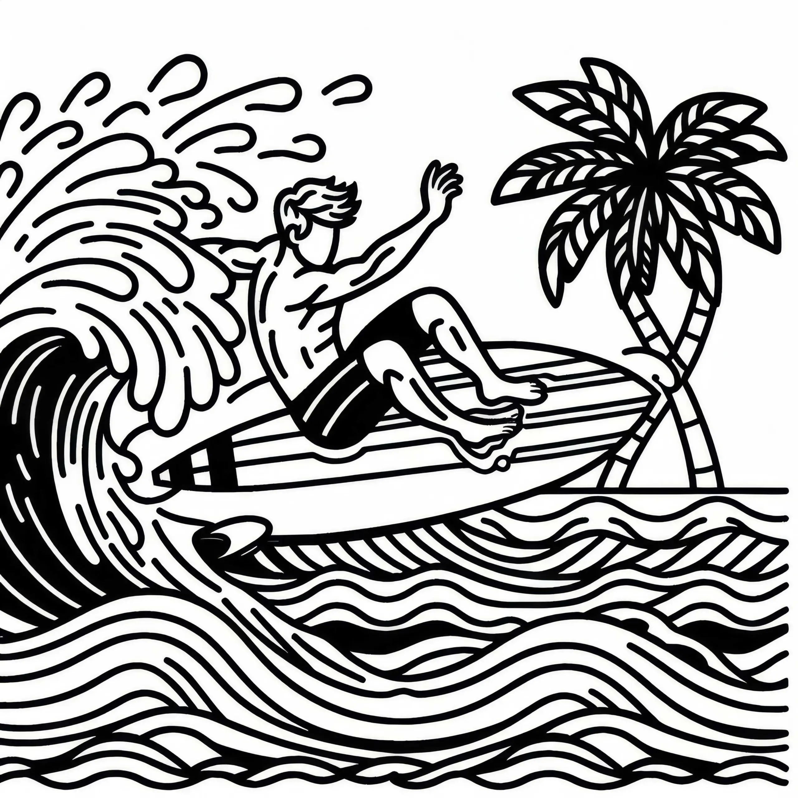 Surfer macht spektakulären Sprung aus einer Welle heraus – Malvorlage kostenlos (Ausmalbild)