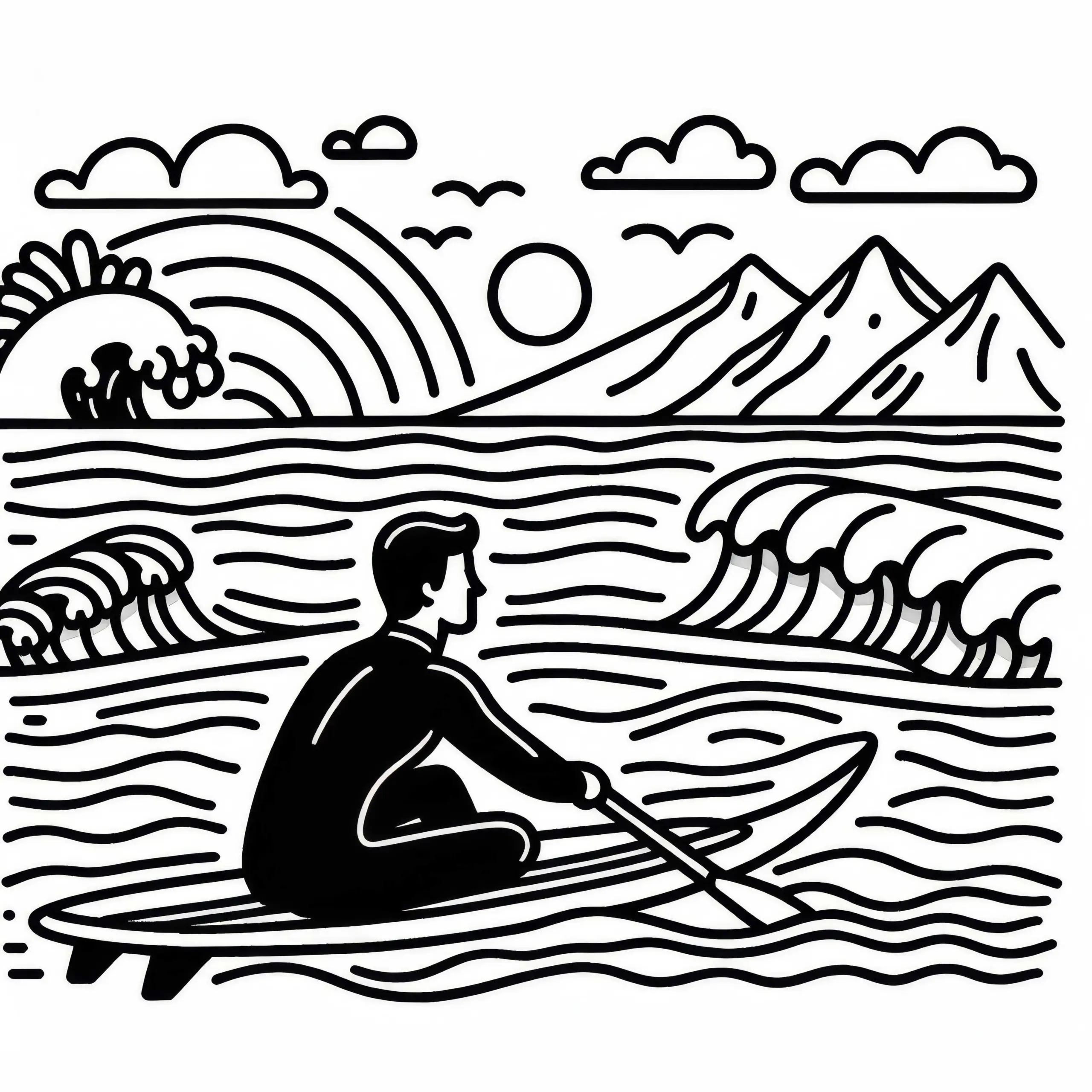 Surfer paddelt auf Board – Ausmalbild gratis