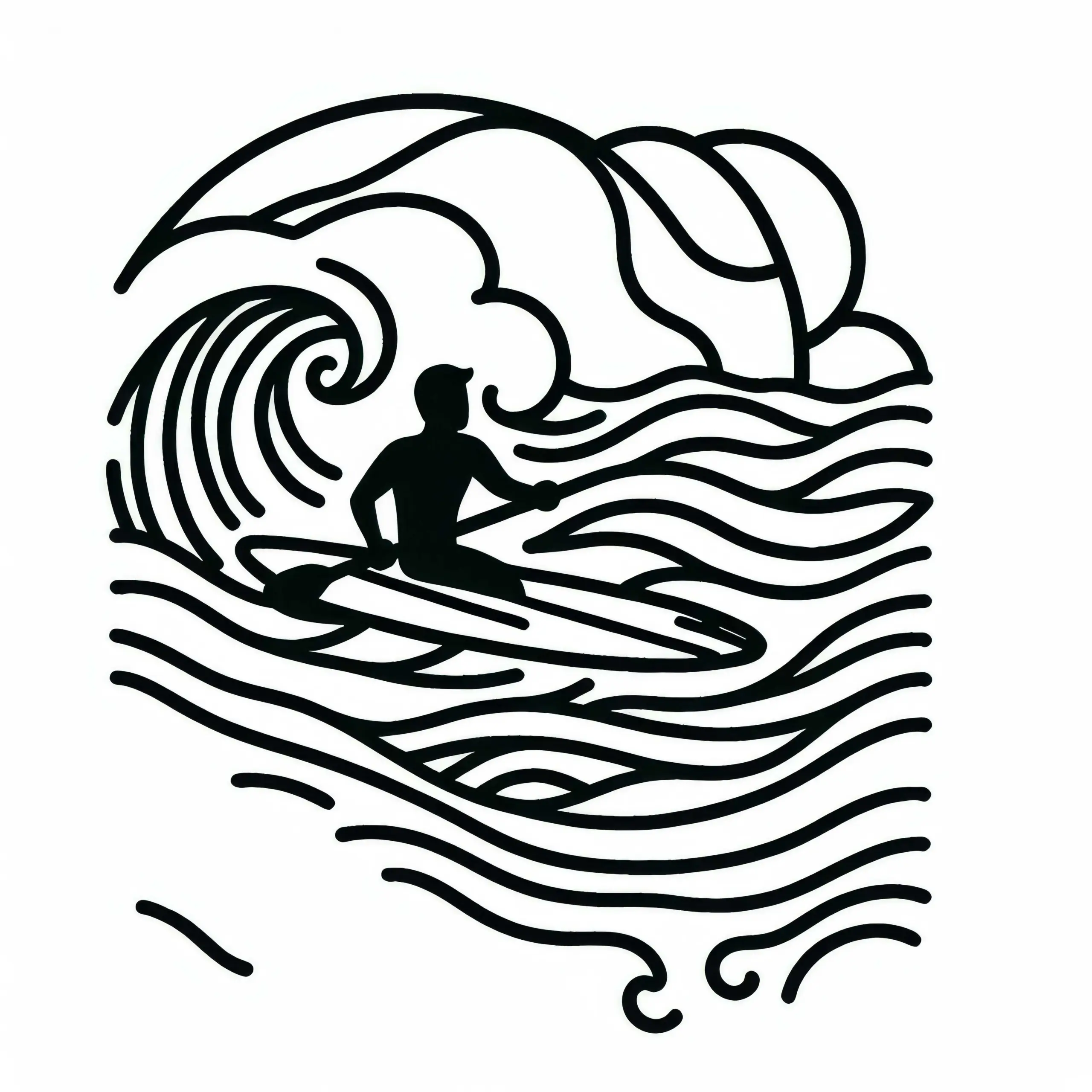 Surfer paddelt – Malvorlage gratis (Ausmalbild)