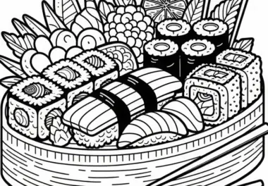 Sushi als Hauptgericht – Malvorlage kostenlos herunterladen