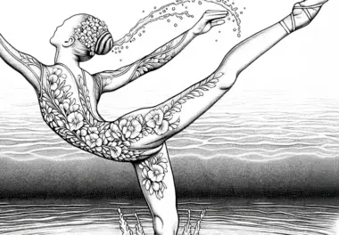 Ausmalbild einer Synchronschwimmerin – Detailreich und Kostenlos