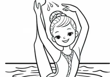 Synchronschwimmerin lächelt während einer Pose – Malvorlage kostenlos