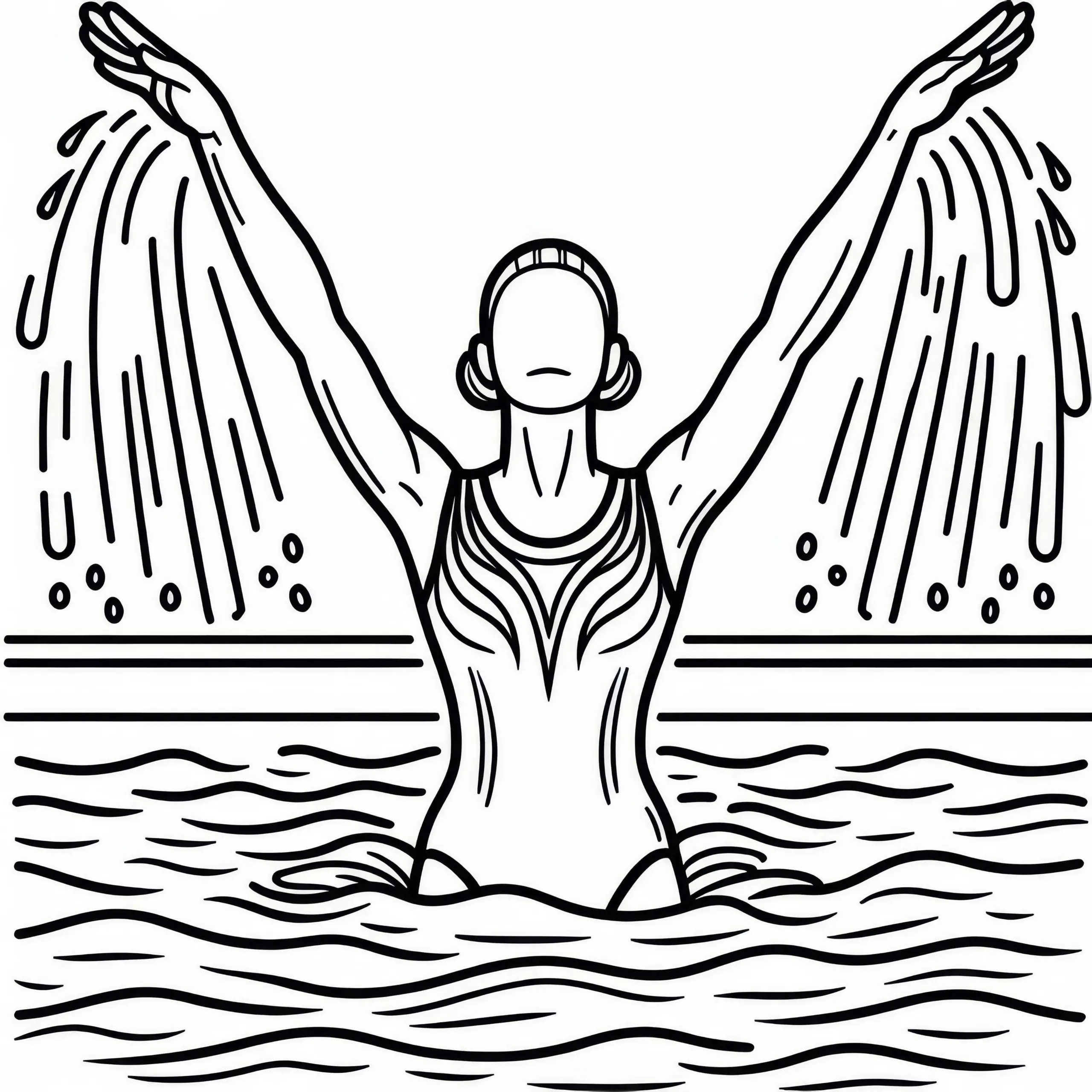 Synchronschwimmerin taucht mit ausgestreckten Armen aus Wasser auf – Ausmalbild gratis