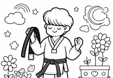 Taekwondo Athlet erhält schwarzen Gürtel – Ausmalbild kostenlos