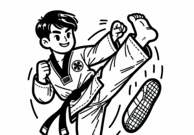 Taekwondo-Kämpfer Führt Hohen Fußtritt Aus – Malvorlage Kostenlos