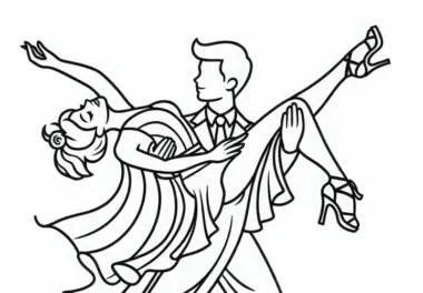 Tänzer, der Partnerin in die Luft hebt – Ausmalbild gratis