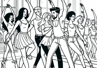 Tänzer im Tanzstudio vor Spiegel – Ausmalbild kostenlos