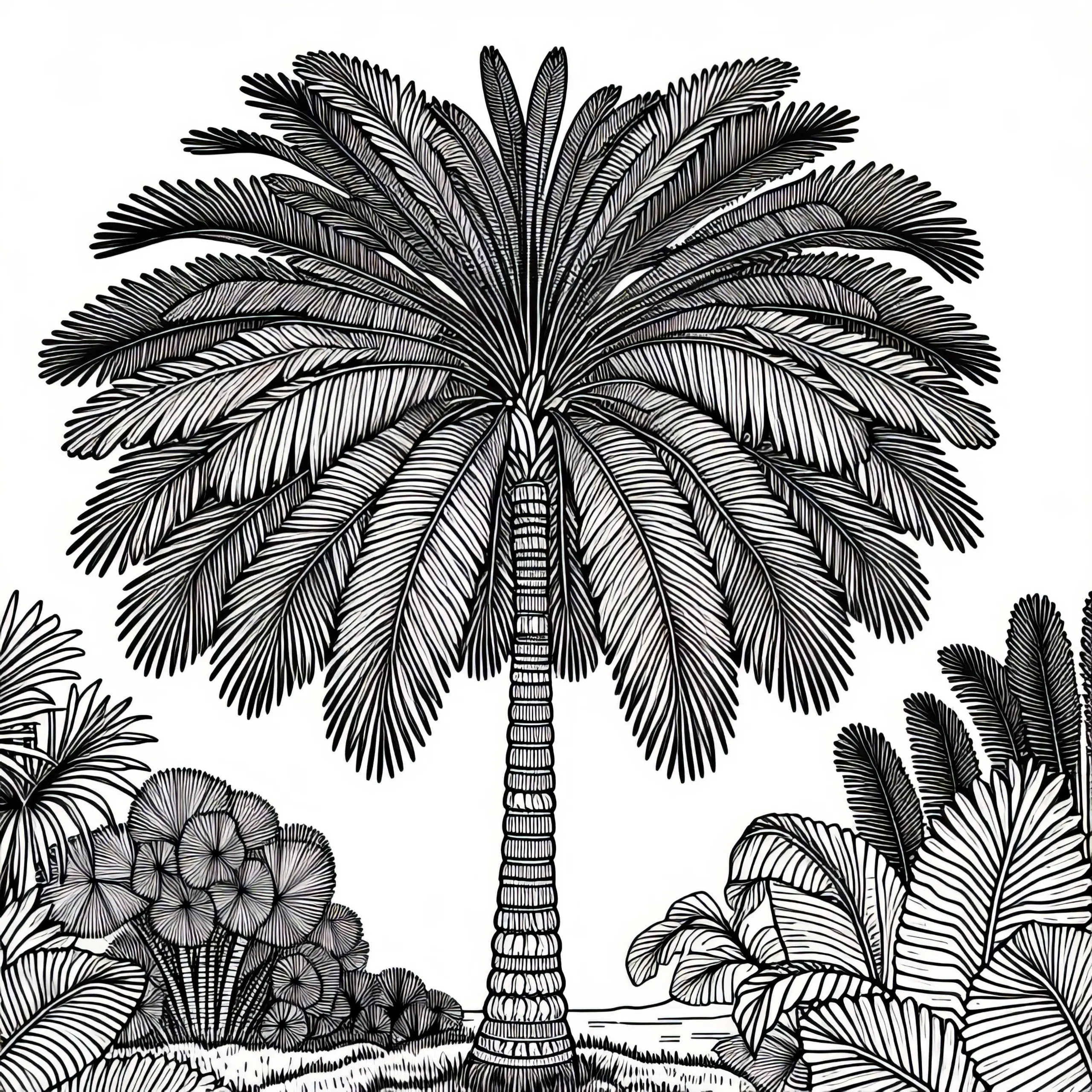 Talipot-Palme Corypha Umbraculifera Malvorlage Gratis herunterladen (Ausmalbild)