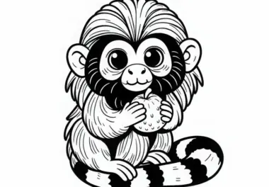 Tamarin hält Frucht in Händen – Ausmalbild gratis